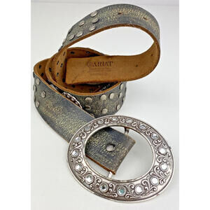 Ariat Belt Buckle Leather Rhinestones Studs Western Cowgirl Bling 34/85 READ